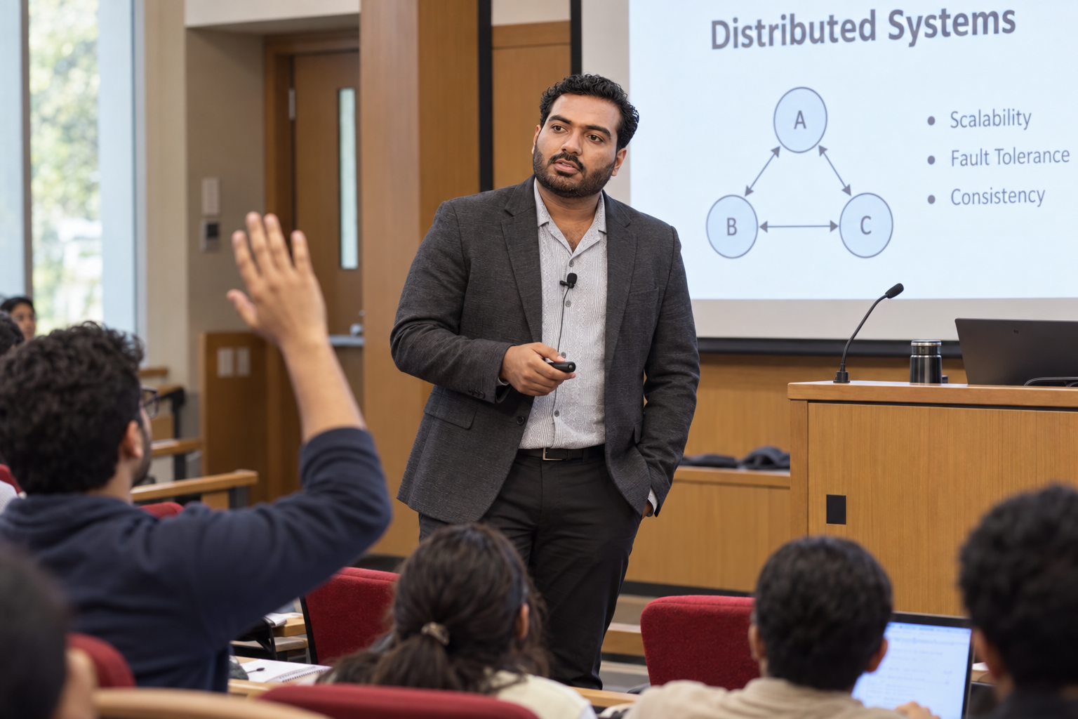 Umair presenting during a technical session